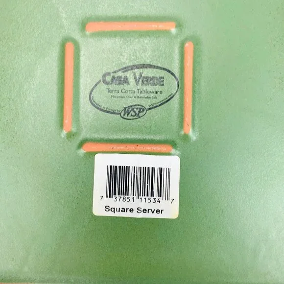WSPTerra Cotta Green CASA VERDE Portugal Square 12"Serving Pottery Platter